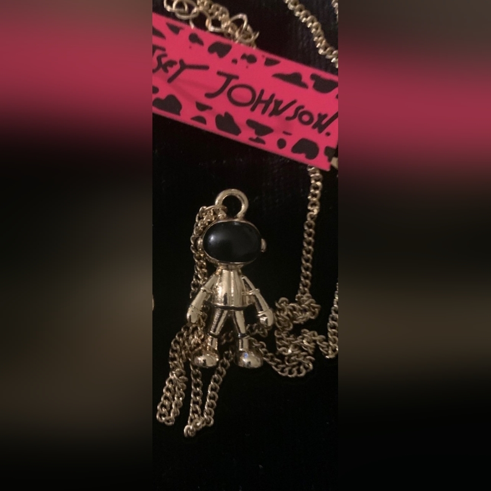 Betsey Johnson Astronaut Necklace Black Goldtone Jewelry NWOT